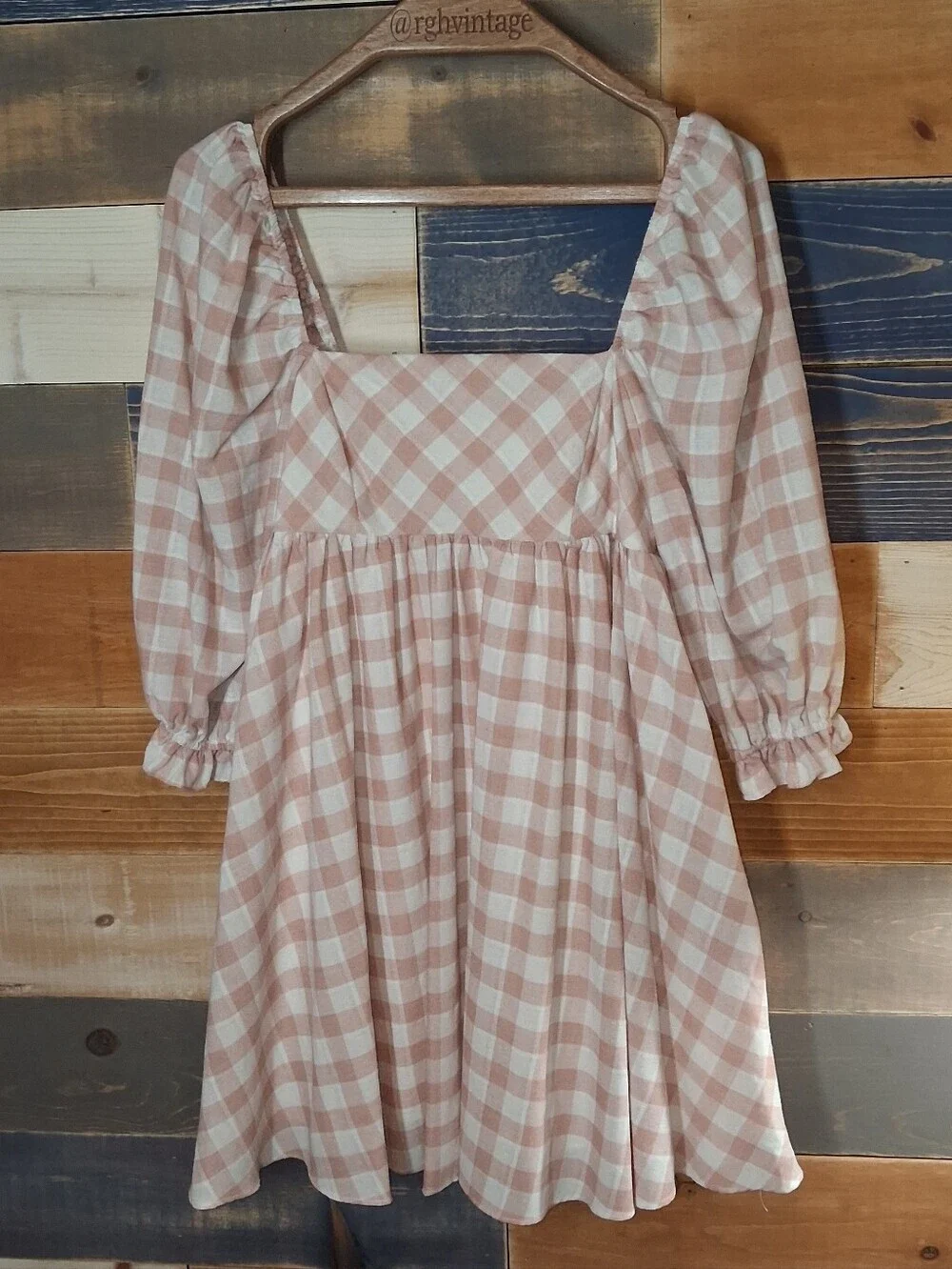 Storia Square Neck Gingham Minidress NWT M Rose/White